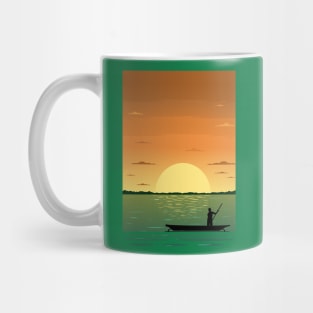 Sunset and the fisher in minimalist artwork Mug